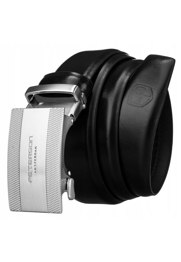 Pasek męski Peterson PTN A007 BLACK czarny. Kolor: czarny. Materiał: jeans, skóra