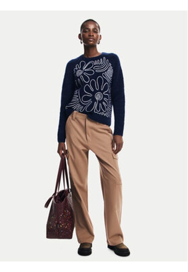 Desigual Sweter Cambridge 24WWJF68 Granatowy Regular Fit. Kolor: niebieski. Materiał: syntetyk