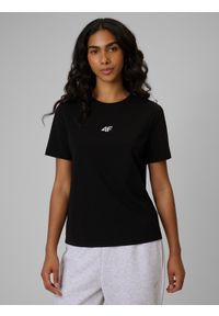 4f - 4F T-shirt regular gładki damski - czarny M. Okazja: na co dzień. Kolor: czarny. Materiał: materiał. Wzór: gładki. Styl: casual, sportowy #1