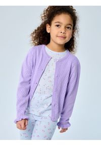 Sinsay - Ażurowy kardigan z ozdobnymi falbanami - fioletowy. Kolor: fioletowy. Wzór: ażurowy #1