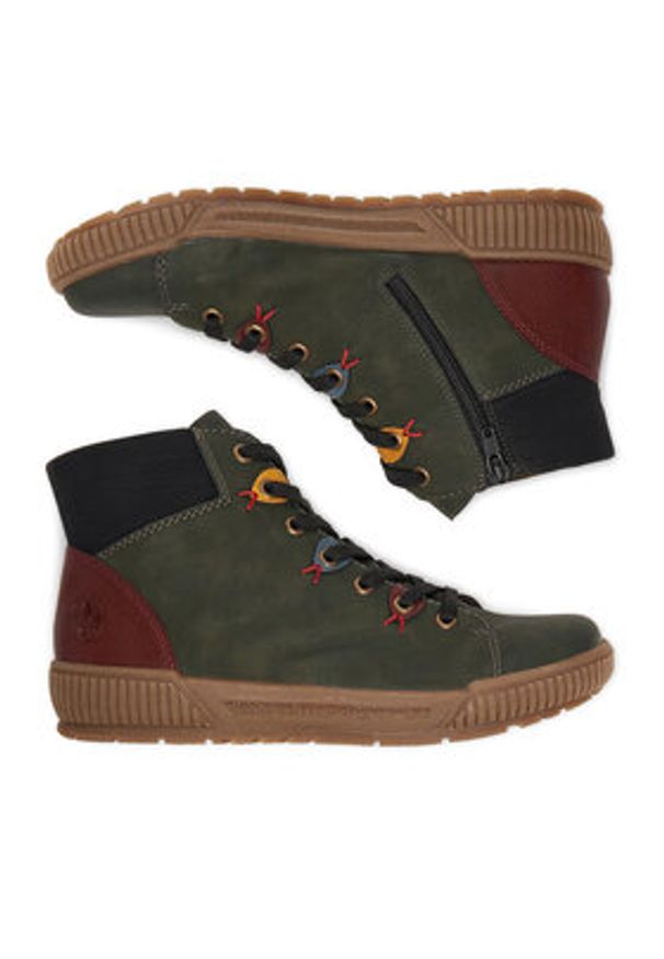 Rieker Trzewiki N0711-54 Zielony. Kolor: zielony. Materiał: materiał, syntetyk