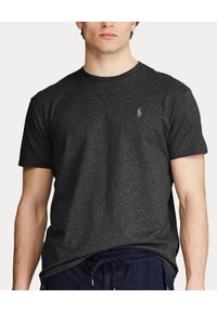 Ralph Lauren - RALPH LAUREN - Szara koszulka Custom Slim Fit. Typ kołnierza: polo. Kolor: szary. Materiał: bawełna. Wzór: haft