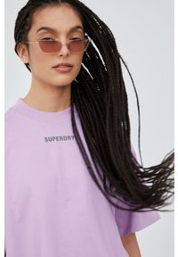 Superdry t-shirt bawełniany kolor fioletowy. Kolor: fioletowy. Materiał: bawełna. Wzór: nadruk