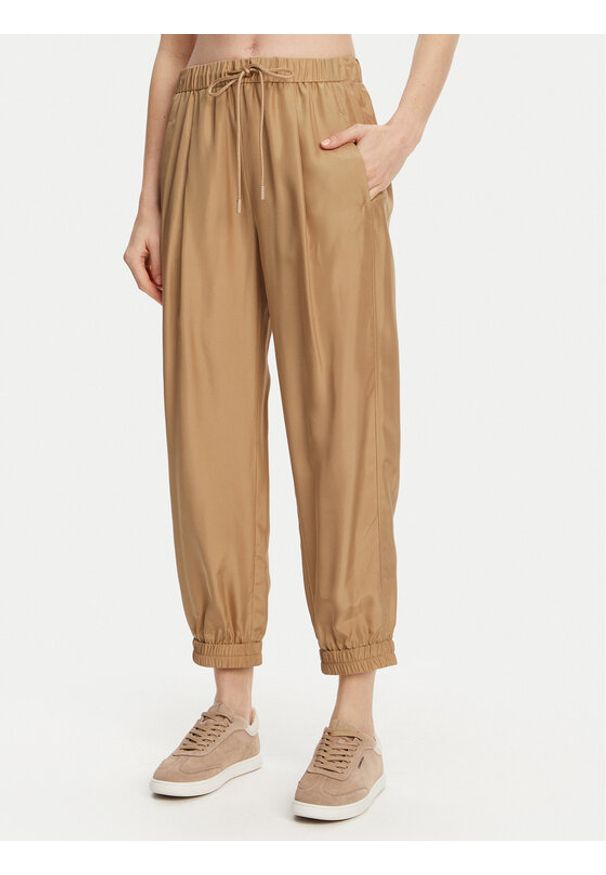Marella Spodnie materiałowe Abetaia 2513131095 Beżowy Relaxed Fit. Kolor: beżowy. Materiał: jedwab