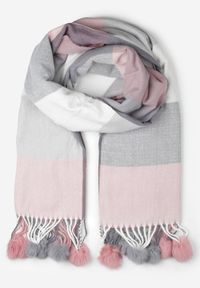 Born2be - Różowy Prostokątny Szalik z Kolorowymi Pomponami Komo. Kolor: różowy. Materiał: wiskoza, bawełna. Wzór: kolorowy #1