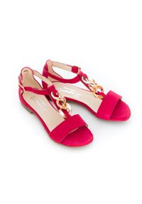 Zapato - sandałki z ozdobnym łańcuszkiem - skóra naturalna - model 372 - kolor czerwony. Kolor: czerwony. Materiał: skóra