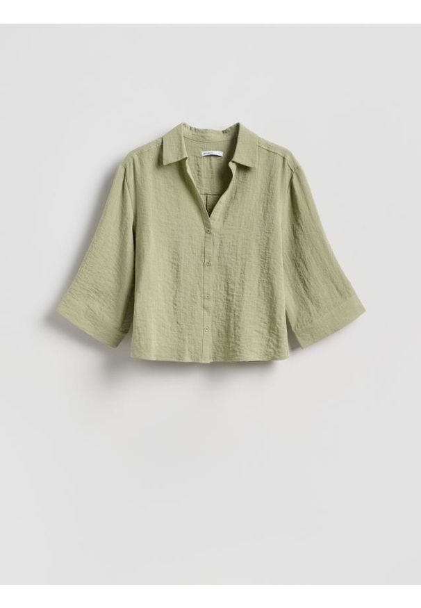 Reserved - Koszula z wiskozą - jasnozielony. Kolor: zielony. Materiał: wiskoza