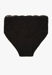 Renee - Czarne Majtki Figi z Bawełny Zdobione Koronką Idivia. Kolekcja: plus size. Kolor: czarny. Materiał: koronka, bawełna. Wzór: koronka, aplikacja