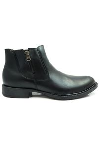 Modini - Czarne buty zimowe - sztyblety BZ2. Zapięcie: zamek. Kolor: czarny. Materiał: skóra, materiał. Sezon: zima. Styl: klasyczny, wizytowy