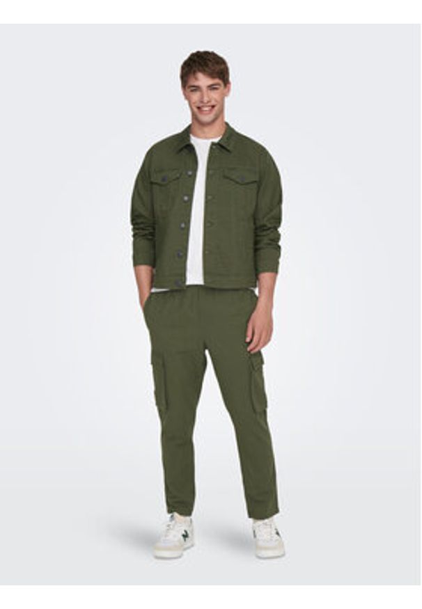 Only & Sons Spodnie materiałowe 22024998 Zielony Tapered Fit. Kolor: zielony. Materiał: len, bawełna