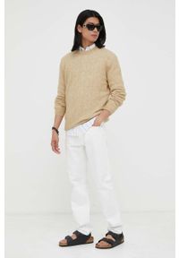 AMERICAN VINTAGE - American Vintage sweter wełniany męski kolor beżowy lekki. Kolor: beżowy. Materiał: wełna. Wzór: gładki. Styl: vintage #2