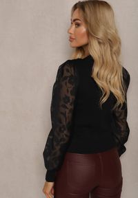 Renee - Czarna Bluzka z Ozdobnymi Przeźroczystymi Rękawami i Guzikami Fletchera. Okazja: na co dzień. Kolor: czarny. Styl: casual #3