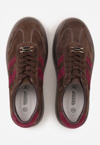 Born2be - Brązowe Zamszowe Sneakersy na Grubej Podeszwie z Paskami Arathyra. Okazja: na co dzień. Zapięcie: pasek. Kolor: brązowy. Materiał: zamsz. Wzór: paski #7