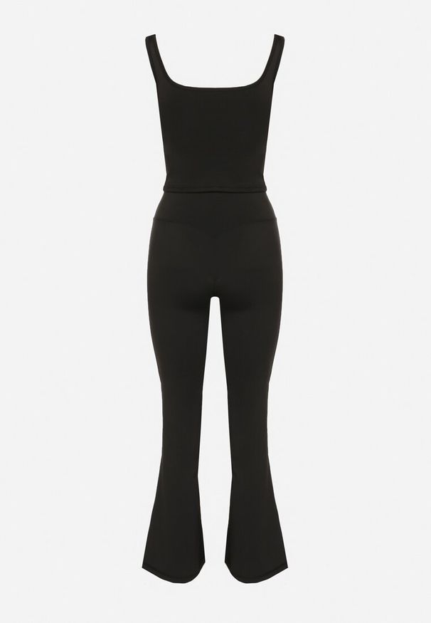 Born2be - Czarny Komplet Sportowy Top na Ramiączkach i Spodnie Dzwony ze Ściągaczem Froessa. Kolor: czarny