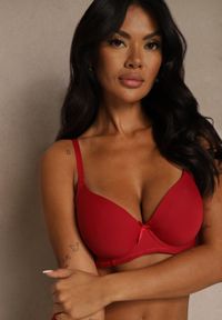 Renee - Bordowy Gładki Biustonosz o Klasycznym Fasonie Arriethia. Kolor: czerwony. Wzór: gładki #8