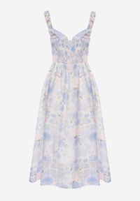 Renee - Niebieska Rozkloszowana Sukienka na Ramiączkach w Kwiaty w Romantycznym Stylu Callisise. Kolor: niebieski. Materiał: poliester. Długość rękawa: na ramiączkach. Wzór: kwiaty. Typ sukienki: rozkloszowane #5