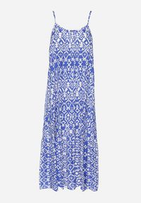 Born2be - Niebieska Sukienka z Bawełny z Geometrycznym Motywem Koladiela. Okazja: na spacer. Kolor: niebieski. Materiał: bawełna. Długość rękawa: na ramiączkach. Wzór: geometria. Sezon: lato #3