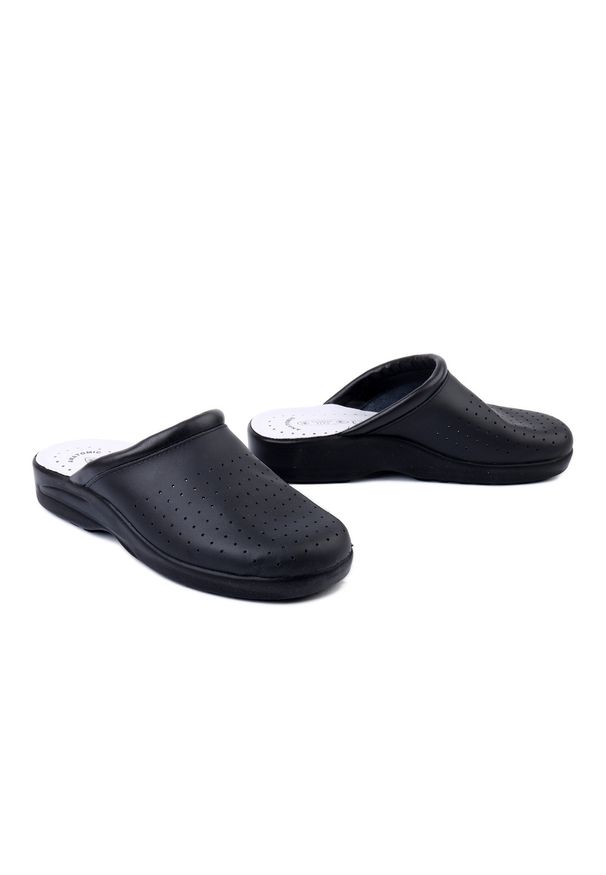 Sanital-Flex - SANITAL FLEX 601 black, klapki męskie. Kolor: czarny. Materiał: skóra