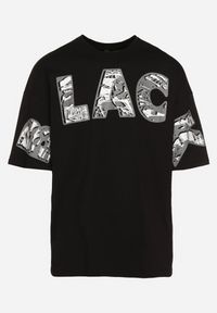Born2be - Czarna Bawełniana Koszulka T-shirt z Ozdobnym Nadrukiem Sanestia. Okazja: na co dzień. Kolor: czarny. Materiał: bawełna. Wzór: nadruk. Styl: klasyczny, casual, elegancki #3