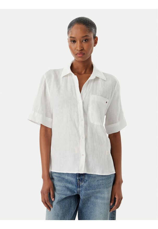 TOMMY HILFIGER - Tommy Hilfiger Koszula WW0WW48925 Biały Relaxed Fit. Kolor: biały. Materiał: len