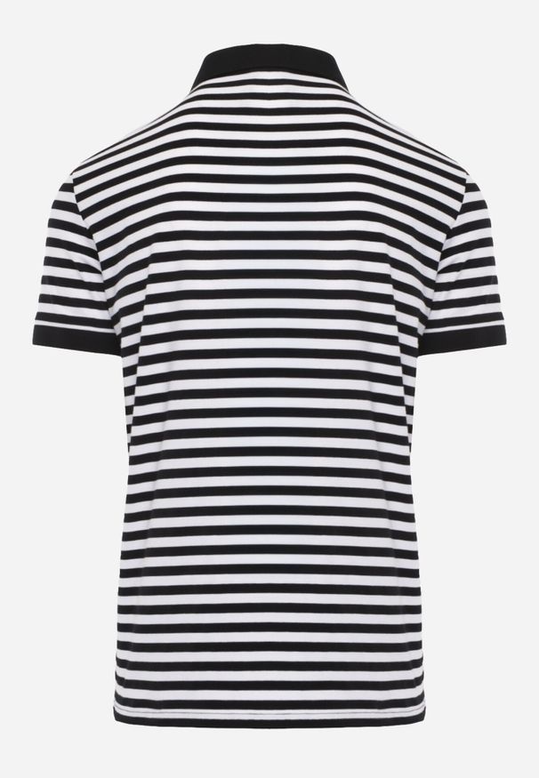 Born2be - Czarna Bawełniana Koszulka Polo w Paski w Stylu Casual Elunilla. Okazja: na co dzień. Typ kołnierza: polo. Kolor: czarny. Materiał: bawełna. Wzór: paski. Styl: casual