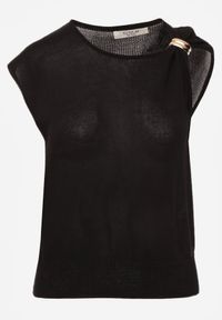 Born2be - Czarna Dzianinowa Bluzka z Wiskozy Bez Rękawów z Biżuteryjną Aplikacją Orinera. Okazja: na co dzień, na spotkanie biznesowe, do pracy. Kolor: czarny. Materiał: dzianina, wiskoza. Długość rękawa: bez rękawów. Wzór: aplikacja. Styl: casual, biznesowy #3