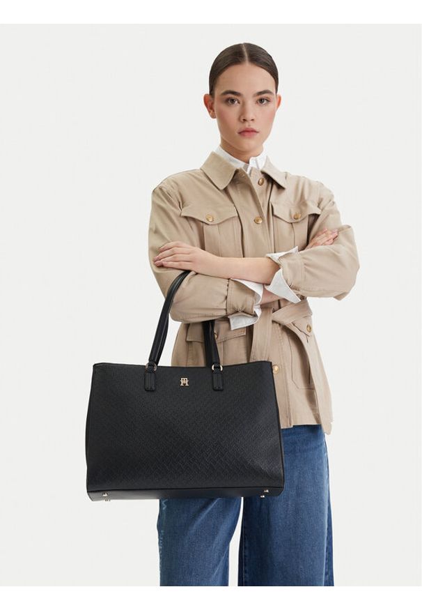 TOMMY HILFIGER - Tommy Hilfiger Torebka Th Daily Tote Mono AW0AW18417 Czarny. Kolor: czarny. Materiał: skórzane
