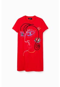 Desigual sukienka bawełniana kolor czerwony mini prosta. Okazja: na co dzień. Kolor: czerwony. Materiał: bawełna. Długość rękawa: krótki rękaw. Typ sukienki: proste. Styl: casual. Długość: mini #3