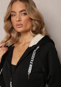 Renee - Czarna Długa Bluza z Ocieplaną Podszewką i Taśmami z Napisami Filioppa. Kolor: czarny. Materiał: dzianina. Długość: długie. Wzór: napisy. Sezon: zima #4