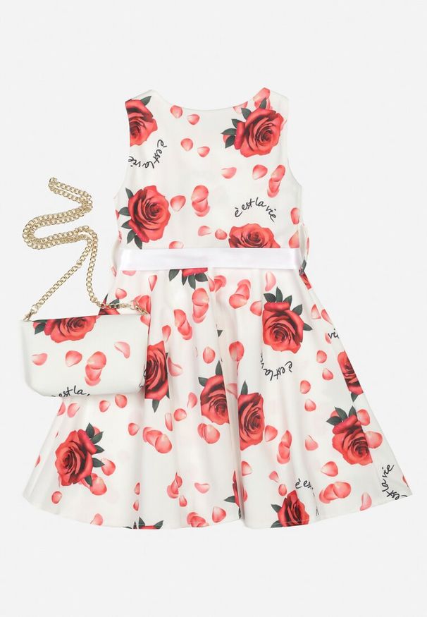 Born2be - Biało-Czerwona Sukienka z Torebką Deiniera. Kolor: biały. Długość rękawa: bez rękawów. Styl: elegancki. Długość: mini