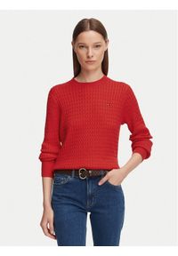TOMMY HILFIGER - Tommy Hilfiger Sweter WW0WW44993 Czerwony Regular Fit. Kolor: czerwony. Materiał: bawełna #1