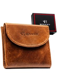 ROVICKY - Mały i cienki, skórzany portfel męski w brązowym kolorze zamykany zatrzaskiem - Rovicky. Kolor: brązowy. Materiał: skóra #1