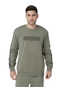 Guess - GUESS Zielona męska bluza z lampasami Arlo Cn. Kolor: zielony