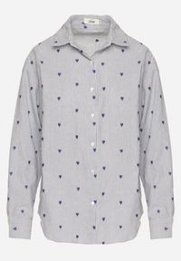 Born2be - Niebieska Bawełniana Koszula w Paski i Serduszka Fennissa. Okazja: do pracy, na spotkanie biznesowe. Kolor: niebieski. Materiał: bawełna. Długość rękawa: długi rękaw. Długość: długie. Wzór: paski. Styl: biznesowy #7