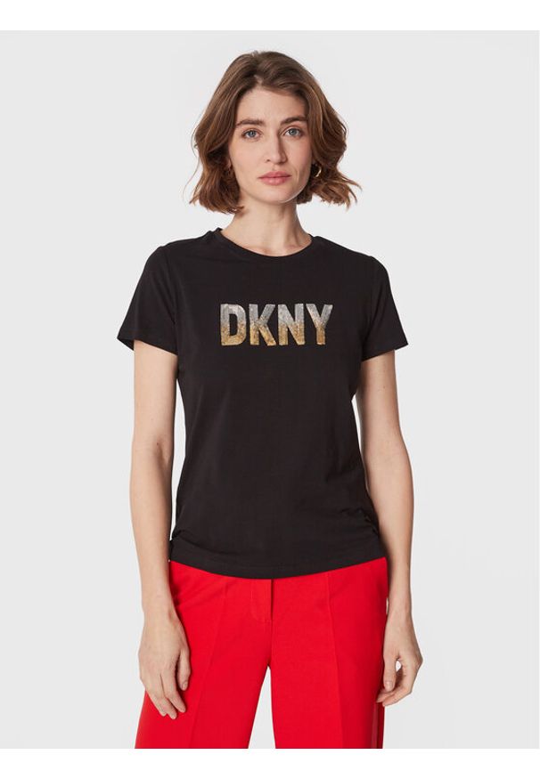 DKNY T-Shirt P2MH7OMQ Czarny Regular Fit. Kolor: czarny. Materiał: bawełna