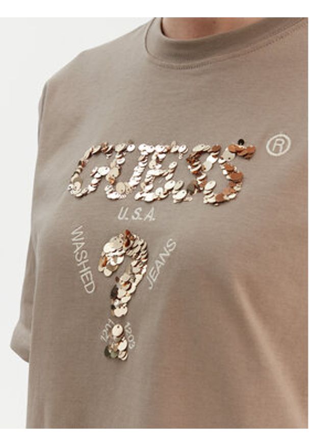 Guess T-Shirt V4YI06 I3Z14 Beżowy Regular Fit. Kolor: beżowy. Materiał: bawełna