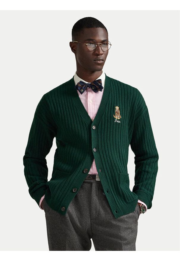 Polo Ralph Lauren Kardigan 710979094002 Zielony Relaxed Fit. Typ kołnierza: polo. Kolor: zielony. Materiał: wełna