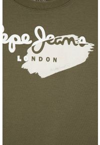 Pepe Jeans t-shirt bawełniany dziecięcy kolor zielony z nadrukiem. Okazja: na co dzień. Kolor: zielony. Materiał: bawełna. Wzór: nadruk. Styl: casual #2