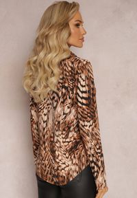 Renee - Brązowa Koszula Ozdobiona Animal Printem w Stylu Pasków Tygrysa Hontoria. Kolor: brązowy. Wzór: nadruk, aplikacja #4