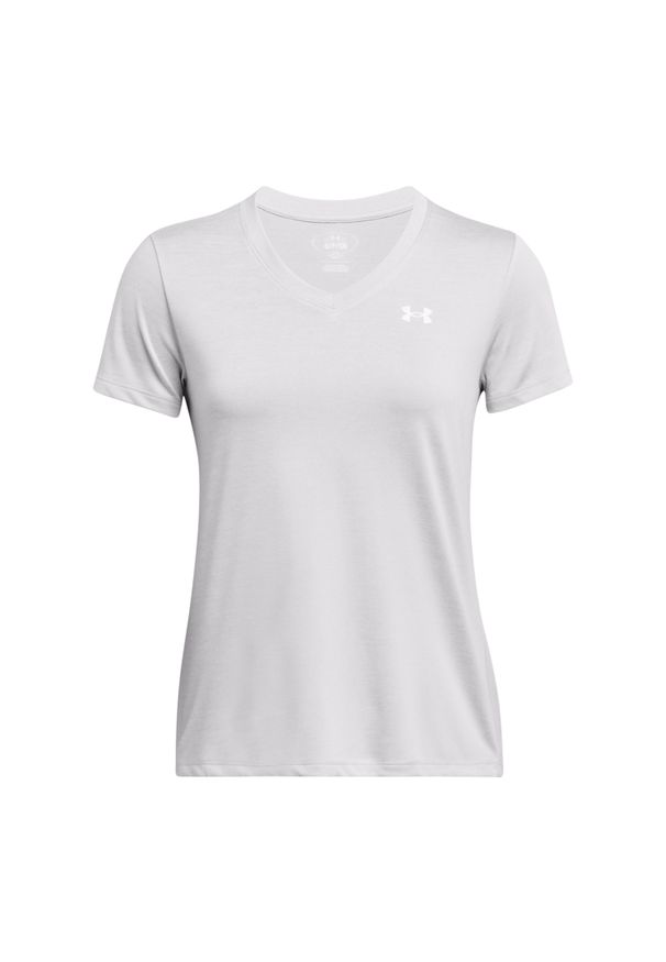 Damski jersey v-neck Under Armour Twist. Kolor: szary, biały, wielokolorowy. Materiał: jersey. Sport: fitness