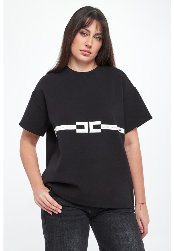 Elisabetta Franchi - T-shirt damski z logo ELISABETTA FRANCHI