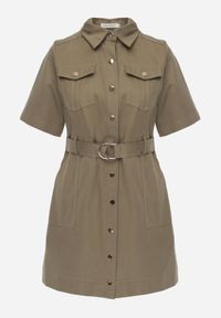 Born2be - Zielona Sukienka Koszulowa w stylu Safari z Paskiem Risielle. Okazja: na co dzień, do pracy, na spotkanie biznesowe. Kolor: zielony. Typ sukienki: koszulowe. Styl: casual, biznesowy, elegancki #7