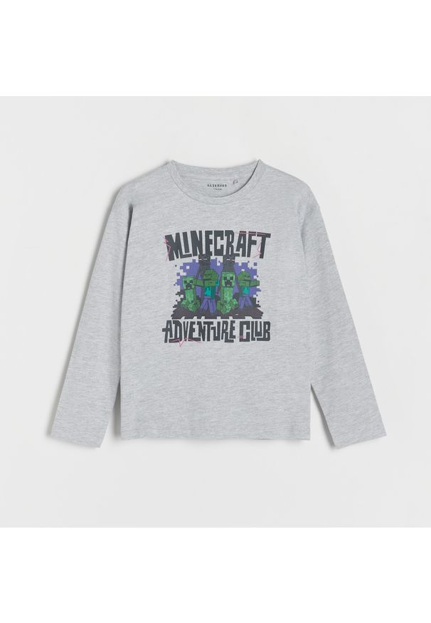 Reserved - Longsleeve Minecraft - Jasny szary. Kolor: szary. Materiał: bawełna, jersey, dzianina. Długość rękawa: długi rękaw