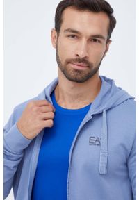 EA7 Emporio Armani bluza bawełniana męska kolor niebieski z kapturem gładka. Okazja: na co dzień. Typ kołnierza: kaptur. Kolor: niebieski. Materiał: bawełna. Wzór: gładki. Styl: casual #4