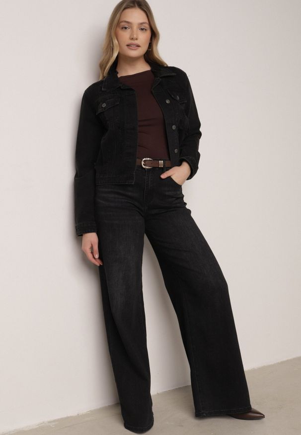 Born2be - Czarne Jeansy o Szerokim Kroju Palazzo z Bawełną i Wysokim Stanem Zinnalitte. Stan: podwyższony. Kolor: czarny. Styl: klasyczny