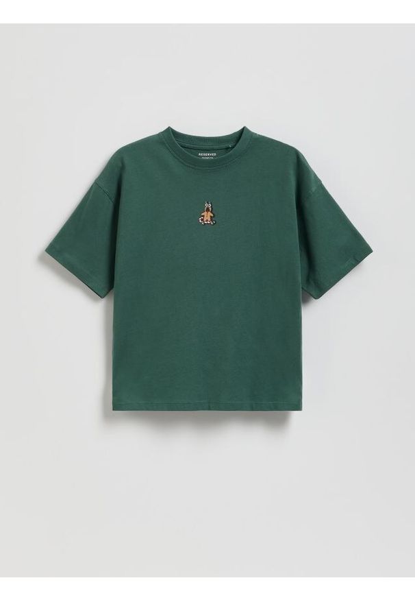 Reserved - T-shirt z nadrukiem - zielony. Kolor: zielony. Materiał: dzianina, bawełna. Wzór: nadruk