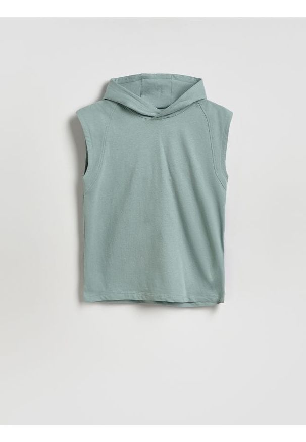 Reserved - Bawełniany t-shirt bez rękawów - niebieski. Kolor: niebieski. Materiał: bawełna. Długość rękawa: bez rękawów