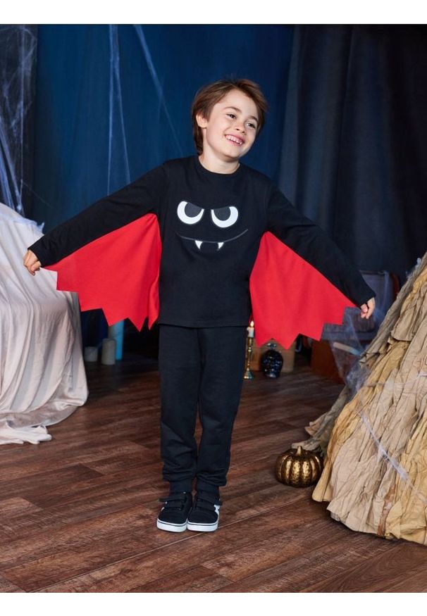 Sinsay - Koszulka z długimi rękawami z motywem nietoperza - czarny. Kolor: czarny. Długość rękawa: długi rękaw. Długość: długie