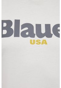 Blauer - T-shirt bawełniany. Okazja: na co dzień. Kolor: beżowy. Materiał: bawełna. Wzór: nadruk. Styl: casual