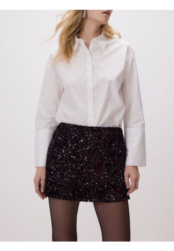 Reserved - Spódnico-szorty z cekinami - mahoniowy. Kolor: brązowy. Materiał: dzianina